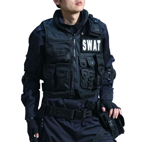 Military Tactical Vest Black SWAT FBI POLICE Vest High Quality Magic Stick CS Molle Protective ...