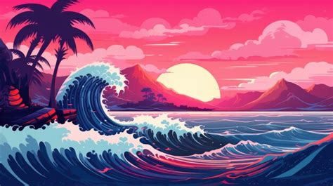 Premium AI Image | Tsunami wave in the sea coast sunset landscape ...