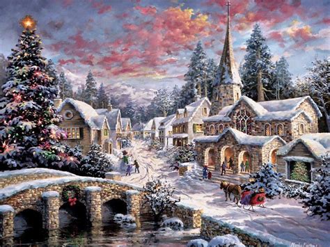 village de noel Wallpaper | Christmas scenes, Thomas kinkade christmas ...