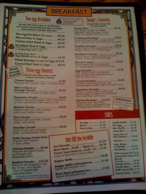 Fanny's Restaurant Menu, Menu for Fanny's Restaurant, Marysville, Marysville - Urbanspoon/Zomato