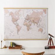 Medium Antique World Map (Rolled Canvas with Wooden Hanging Bars)