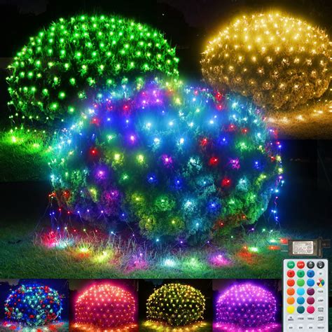 RGB Net Lights, Color Changing Outdoor LED Christmas Mesh Lights, 9.8ft x 6.6ft 204 LED Net ...