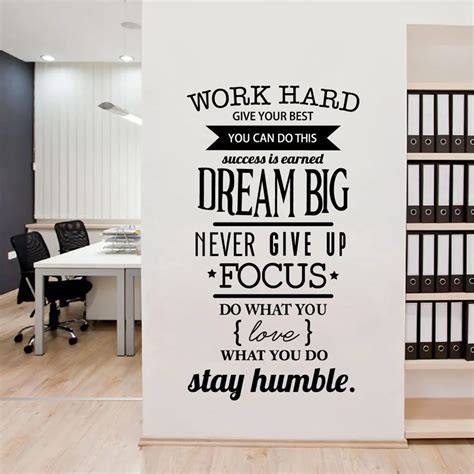 Office Motivational Quotes Wall Sticker Never Give Up Work Hard Vinyl Wall Decals Art Home ...