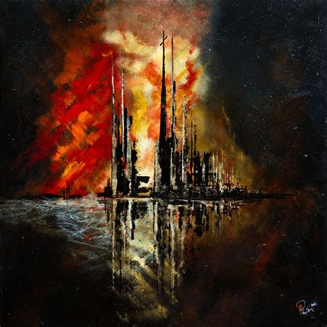 burning city - Roger Berg - Paintings & Prints, Buildings & Architecture, City, Other City - ArtPal