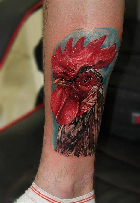 Tatuaje de un gallo realista en la pierna. Rooster Tattoo, Cow Tattoo, Rooster Art, Lower Leg ...