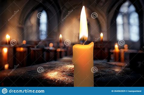 Candles Glowing in a Dark Catholic Church Stock Illustration - Illustration of backdrop, candle ...