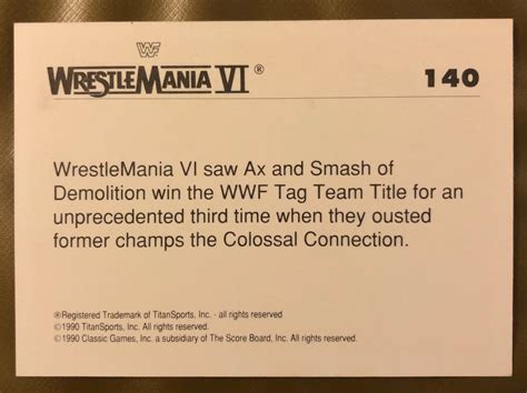 Demolition #140 Prices | 1990 Classic WWF The History of Wrestlemania | Wrestling Cards