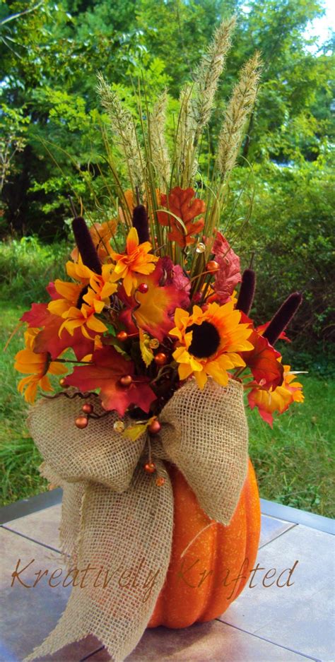 Large Pumpkin Autumn Floral Arrangement Table Centerpiece Fall