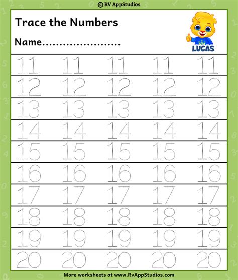 20+ Printable Number Tracing Worksheets 1 20 : Free Coloring Pages