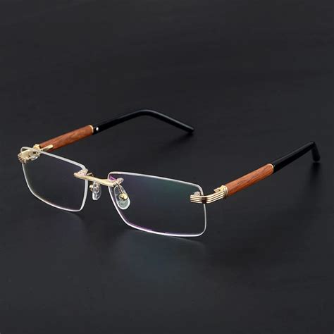 Brand Vintage Frameless Glasses Frame Men Rimless Wooden Optical Eyeglasses Prescription ...