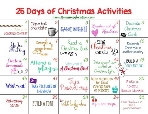 25 Days of Christmas Activities Advent Calendar - True Aim | Advent ...