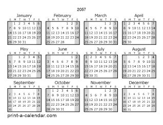 Download 2057 Printable Calendars