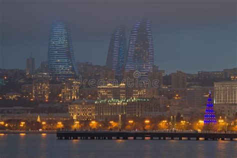 View of the Flame Towers, January Evening. Baku, Azerbaijan Editorial Image - Image of highrise ...