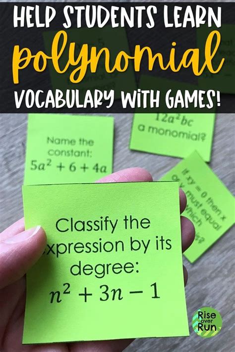 Polynomial Vocabulary Study Guide and Games | Teaching algebra ...