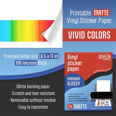 Mua JOYEZA Premium Printable Vinyl Sticker Paper for Inkjet Printer - 25 Sheets Glossy White ...