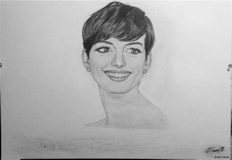 Black-white pencil portrait of Anne Hathaway on Behance