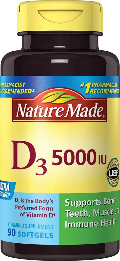 Nature Made Vitamin D3 5000 IU Ultra Strength Softgels 90 Ct - Top ...