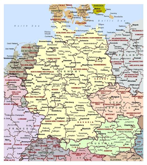 Detailed political map of Germany with administrative divisions and major cities | Germany ...