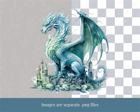 20 Water Blue Dragon Clip Art, Fantasy Clipart, Watercolor Dragon ...