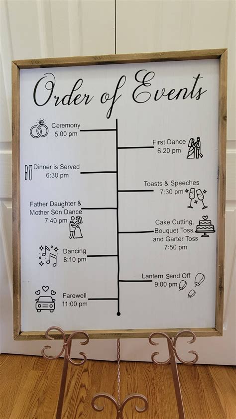 Modern Wedding Order of Events Timeline Sign Template, SVG file, with interchangeable icons to ...