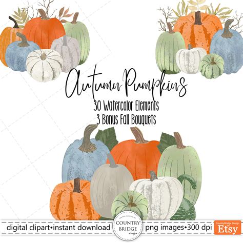 Pumpkin Clip Art Watercolor Fall Clipart Fall Pumpkins - Etsy