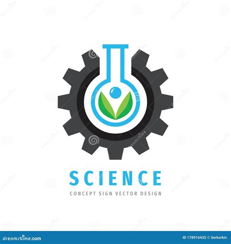 Science Logo Concept Design. Gear, Test Tube & Green Leaves Creative ...