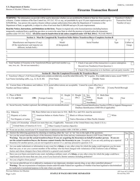 ATF Form 4473 (5300.9) Download Fillable PDF or Fill Online Firearms Transaction Record ...