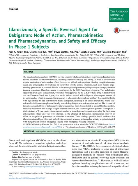 (PDF) Idarucizumab, a Specific Reversal Agent for Dabigatran: Mode of Action, Pharmacokinetics ...