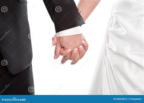 Wedding Couple Holding Hands Isolated On White. Stock Photos - Image: 36035873