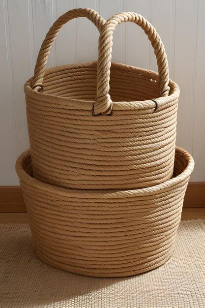 Premium AI Image | Natural Woven Rope Storage Basket