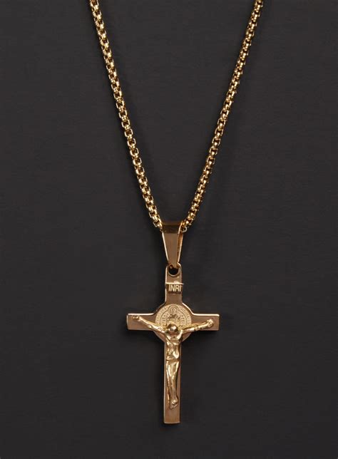 Men's Gold Cross Necklace / Gifts for Men / Catholic Cross for Man / Gold Mens Jewelry / Gold ...