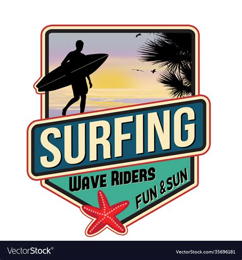 Surfing travel sticker Royalty Free Vector Image