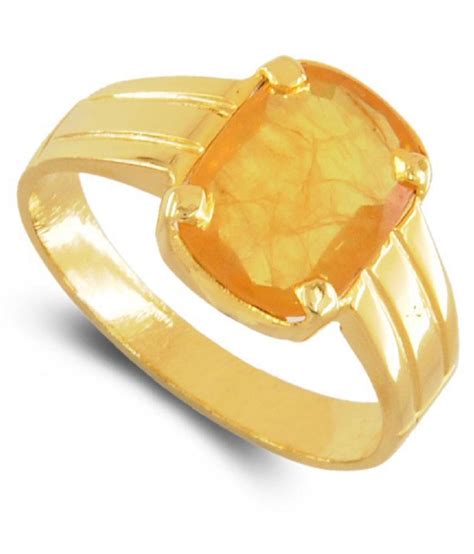 KUNDLI GEMS pukhraj stone Gold Plated ring natural & original precious stone yellow sapphire ...