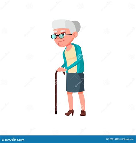 Old Lady Walking with Stick Outdoor Cartoon Vector Stock Vector - Illustration of beautiful ...