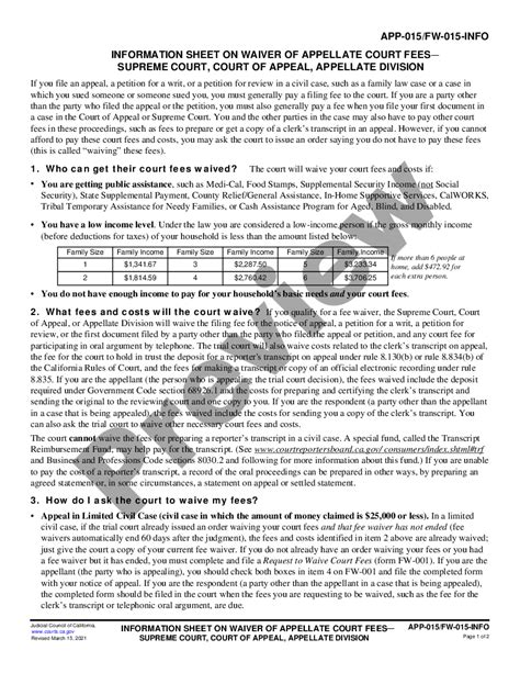 California Information Sheet on Waiver of Appellate Court Fees ...