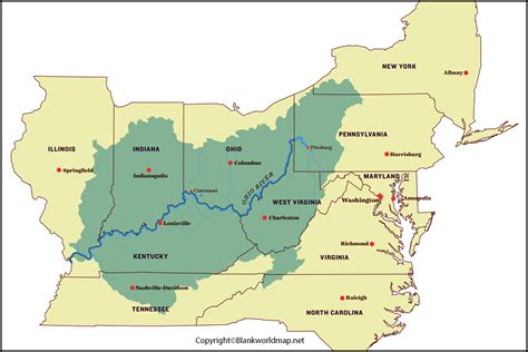 Ohio River Map - Ohio River Valley Map USA