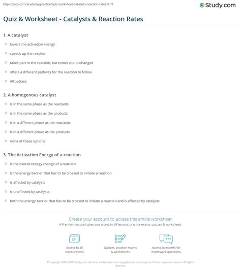 Quiz & Worksheet - Catalysts & Reaction Rates | Study.com