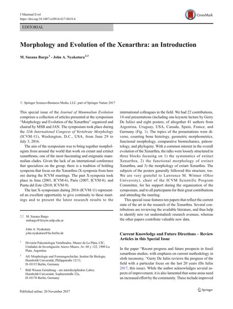 (PDF) Morphology and Evolution of the Xenarthra: an Introduction