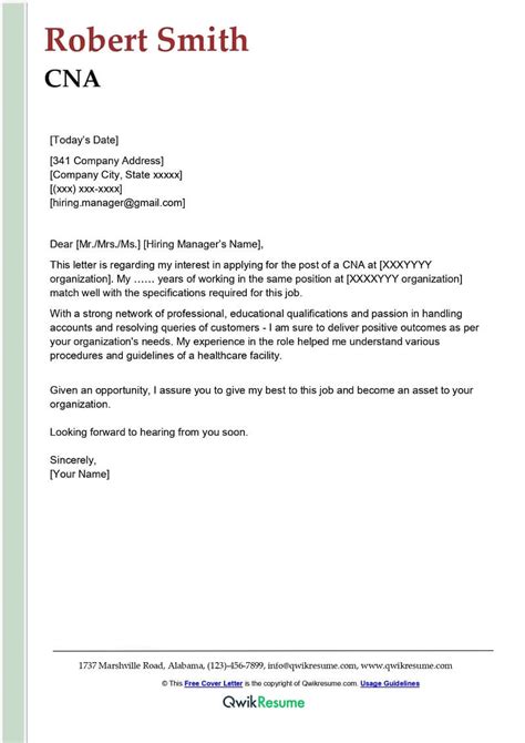 CNA Cover Letter Examples - QwikResume