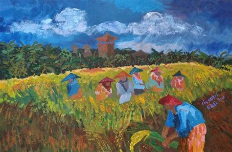 Rice field workers in Bali Painting by Agustin Oscar Rissotti | Saatchi Art