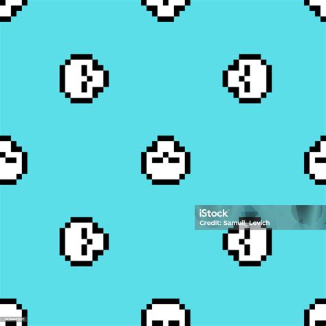 Skull Pixel Art Pattern Seamless 8 Bit Skeleton Head Background ...