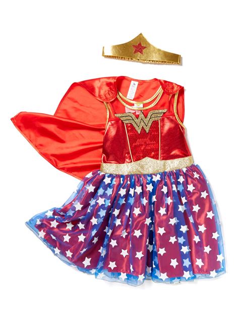 Have your little hero look the part in this red Wonder Woman Costume. Sleeveless in design, it ...