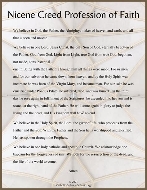 Nicene Creed Profession of Faith (FREE PDF) | Catholic Online Learning Resources