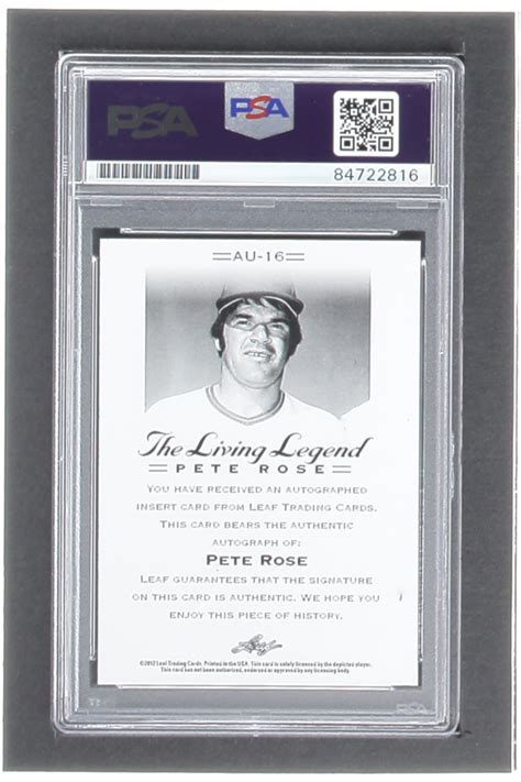 Pete Rose 2012 Leaf Pete Rose The Living Legend Autographs #AU16 (PSA ...