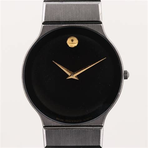 Vintage Movado Museum Ultra Thin Stainless Steel and Black PVD Quartz ...