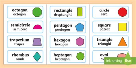 2D Shape Word Cards English/Romanian - Flashcards, Shape