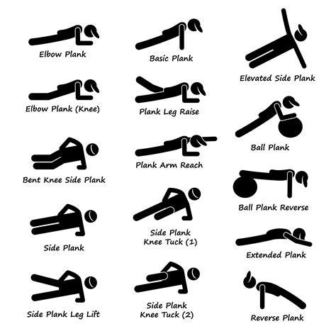 42083471 - plank training variations exercise stick figure pictogram icons - The Fit Father Project