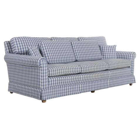 Blue and White Gingham Upholstered Three-Seat Sofa | EBTH