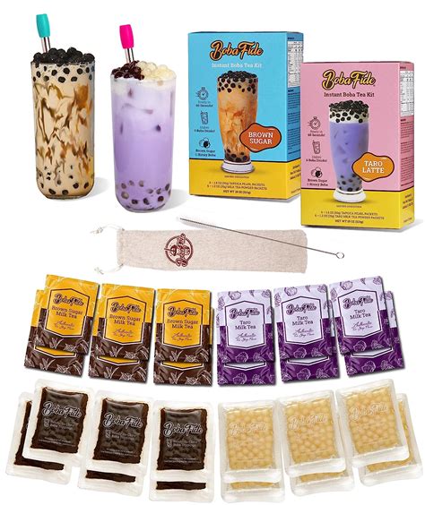 Amazon.com: BOBA FIDE Instant Boba Tea Kit 12 Pack – Taro Boba Milk Tea Powder & Brown Sugar ...