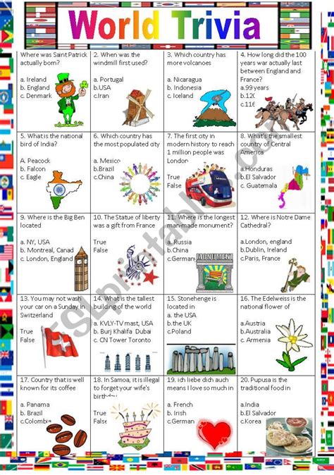 Around the World (Countries Trivia Game) - ESL worksheet by OScar1reyes